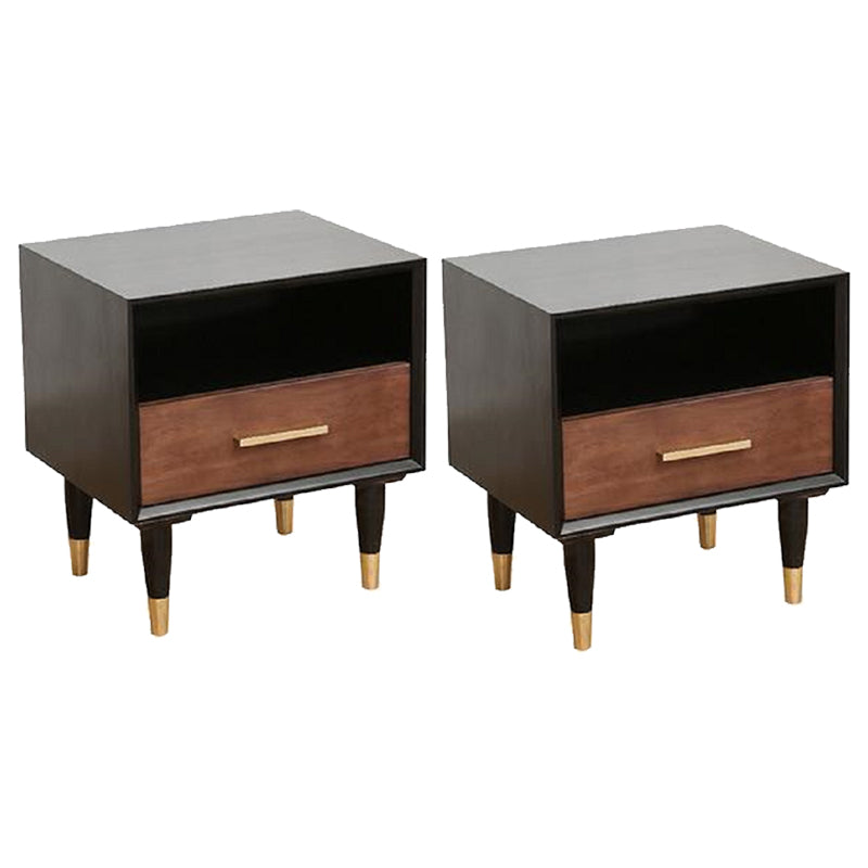 Black Rattan Bed Nightstand Modern Minimalist Bedside Table with Legs