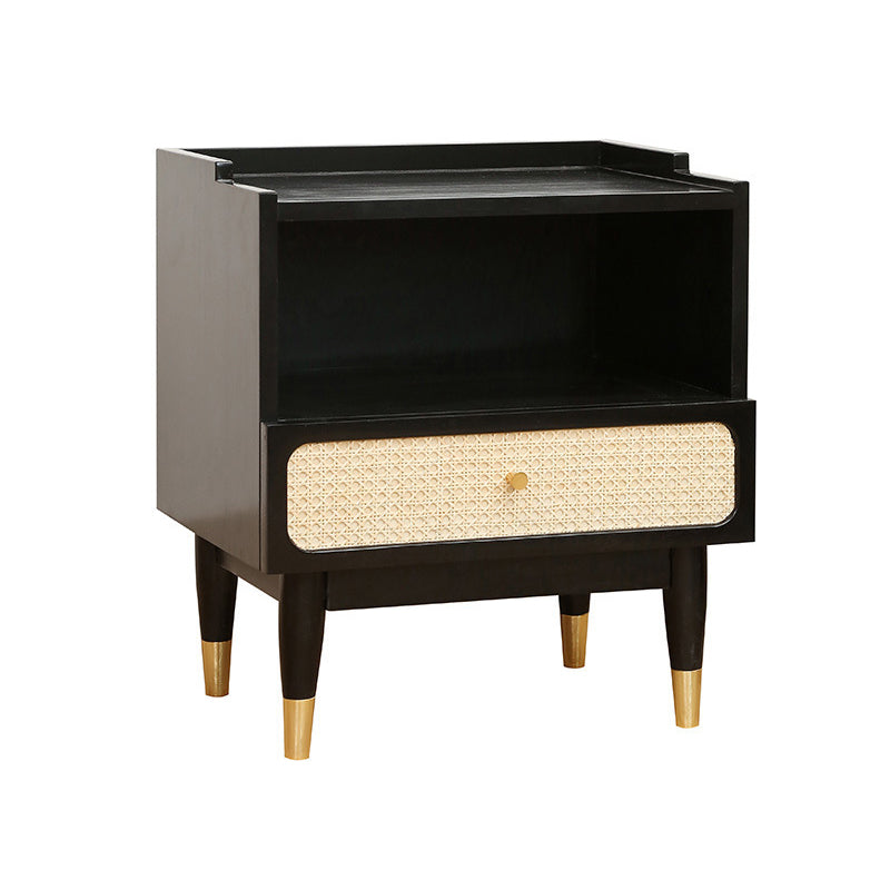 Black Rattan Bed Nightstand Modern Minimalist Bedside Table with Legs