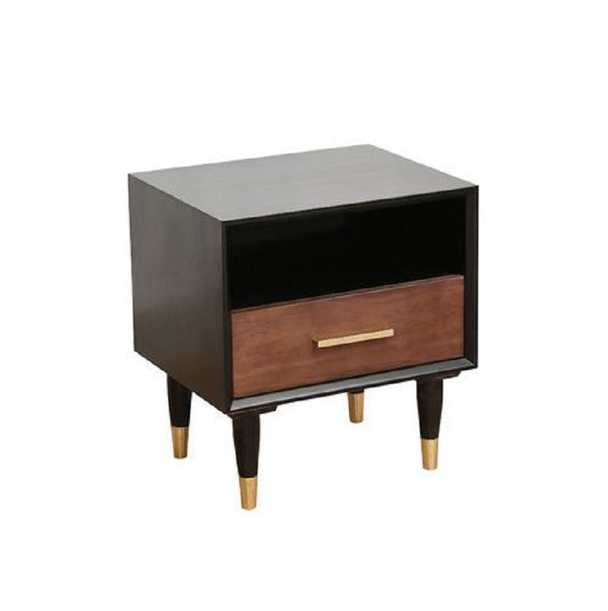 Black Rattan Bed Nightstand Modern Minimalist Bedside Table with Legs