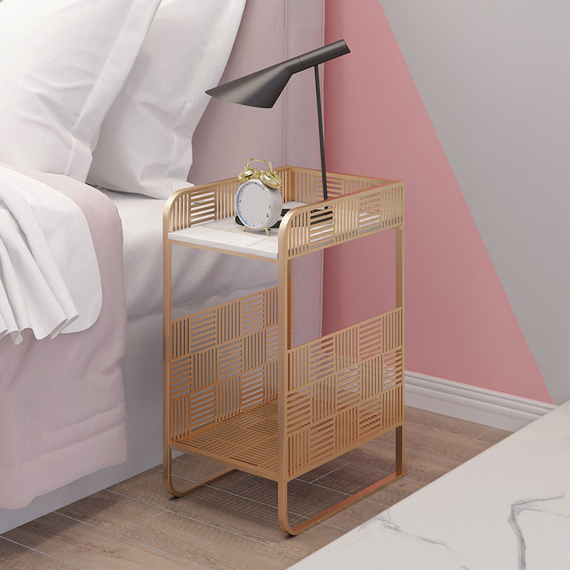 19.69" Tall Stone Bedside Cabinet 2-shelf Open Storage Night Table