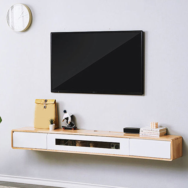 Rubberwood 9.45" D TV Stand Nordic Floating TV Stand with Storage Drawers