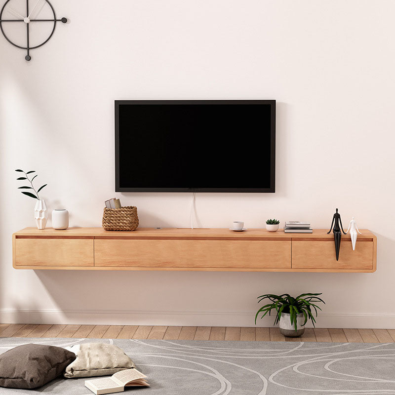 Nordic Wall-Mounted TV Console Solid Wood 2-Drawer Floating TV Stand Console