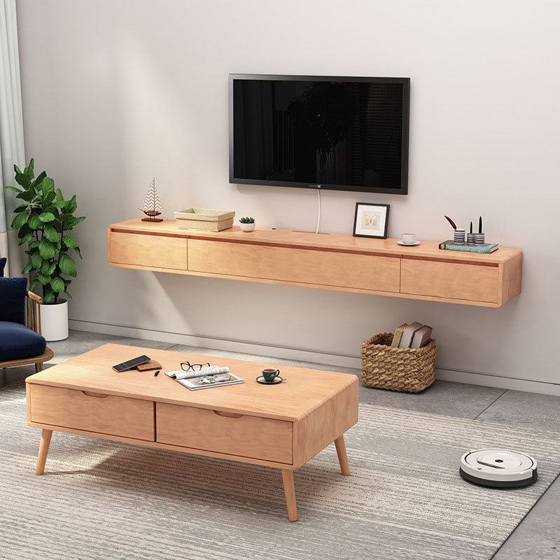 Nordic Wall-Mounted TV Console Solid Wood 2-Drawer Floating TV Stand Console