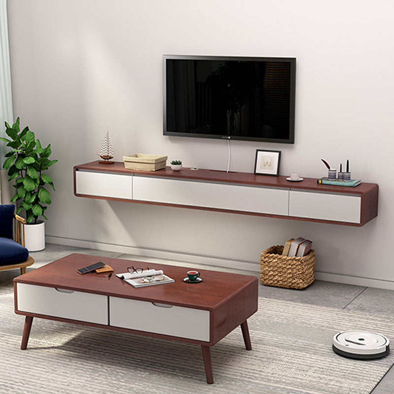 Nordic Wall-Mounted TV Console Solid Wood 2-Drawer Floating TV Stand Console