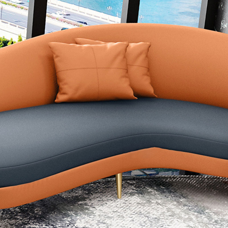 Faux Leather Curved Sofa Moon Shape Sloped Arm Sofa for Living Room