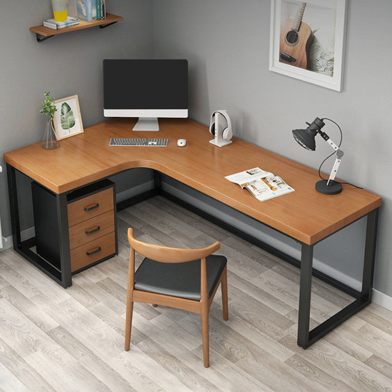 Industrial L-Shape Writing Desk Brown Manufactured Wood Office Desk