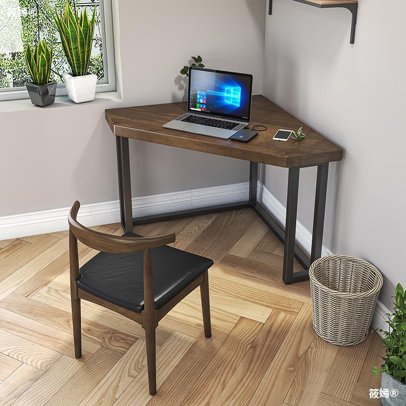 Industrial Solid Wood Writing Desk Corner Dormitory Office Desk with Metal Legs