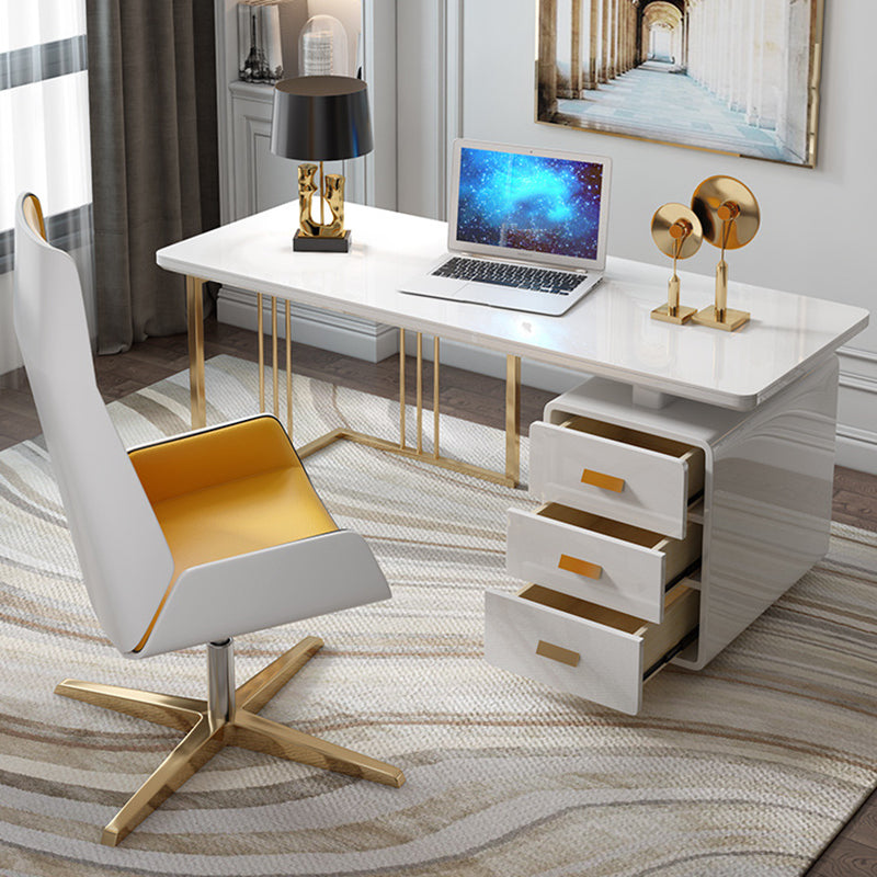 Pedestal Glam Writing Desk with File Cabinet Office Desk White and Black