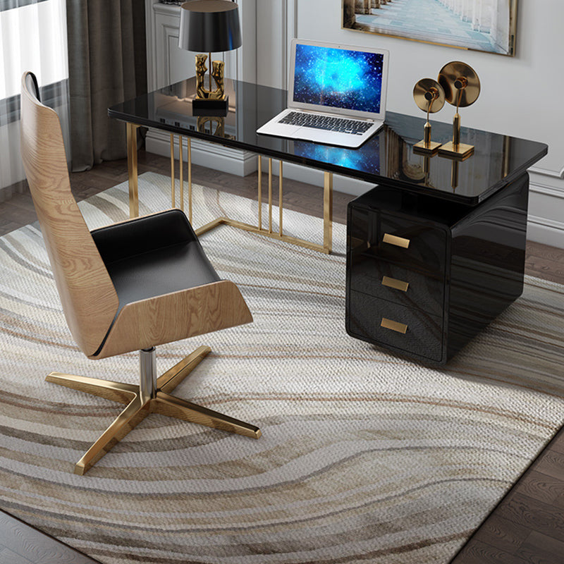 Pedestal Glam Writing Desk with File Cabinet Office Desk White and Black