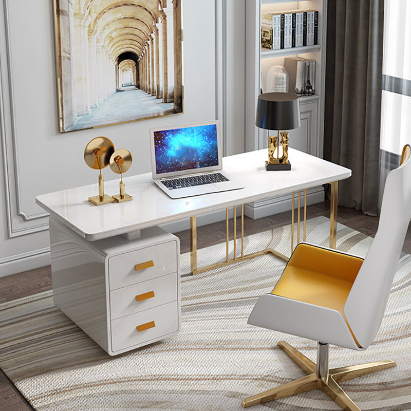 Pedestal Glam Writing Desk with File Cabinet Office Desk White and Black