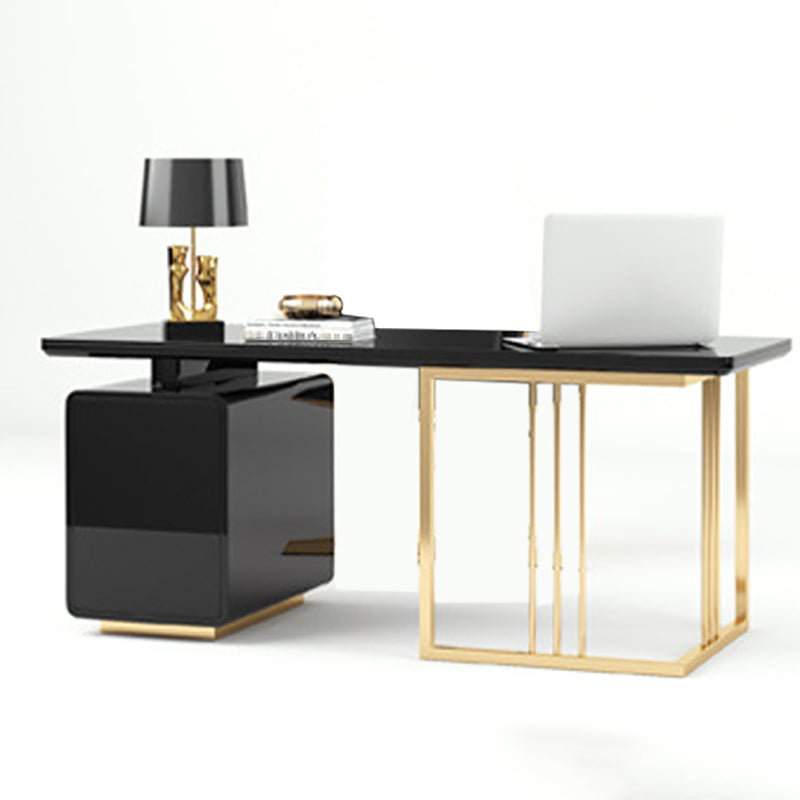 Pedestal Glam Writing Desk with File Cabinet Office Desk White and Black