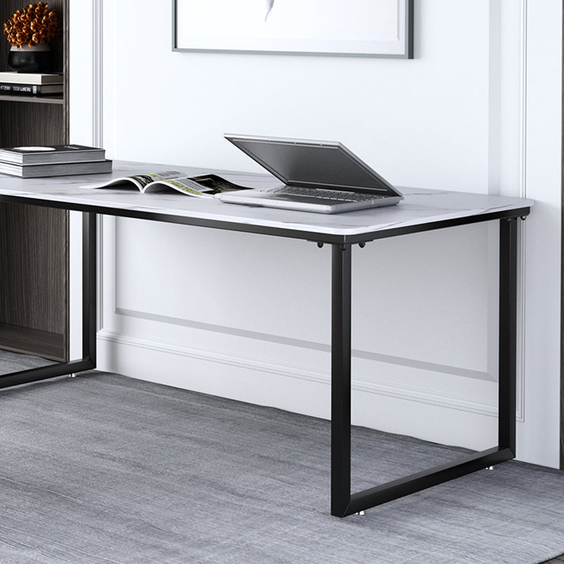 Stone Modern Rectangular Writing Desk Home Office Desk with Metal Legs