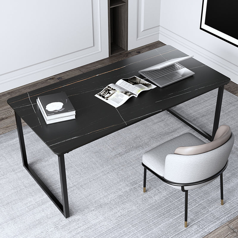 Stone Modern Rectangular Writing Desk Home Office Desk with Metal Legs