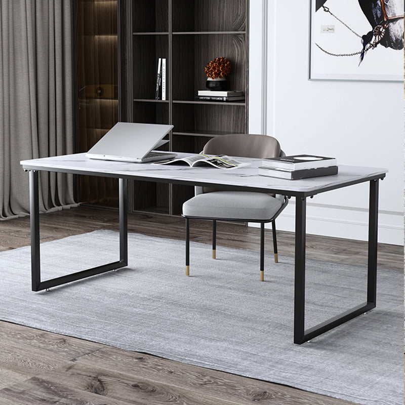 Stone Modern Rectangular Writing Desk Home Office Desk with Metal Legs