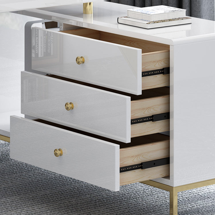 Pedestal Glam Executive Desk with File Cabinet Computer Desk L-Shape