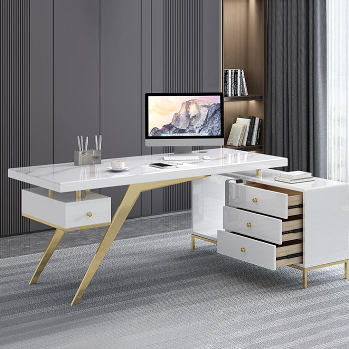 Pedestal Glam Executive Desk with File Cabinet Computer Desk L-Shape