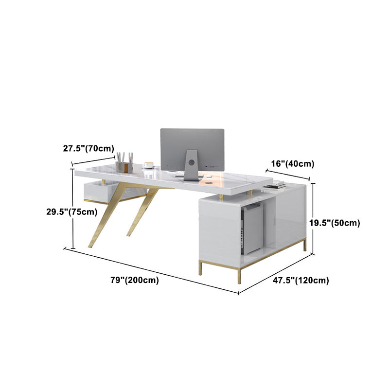 Pedestal Glam Executive Desk with File Cabinet Computer Desk L-Shape