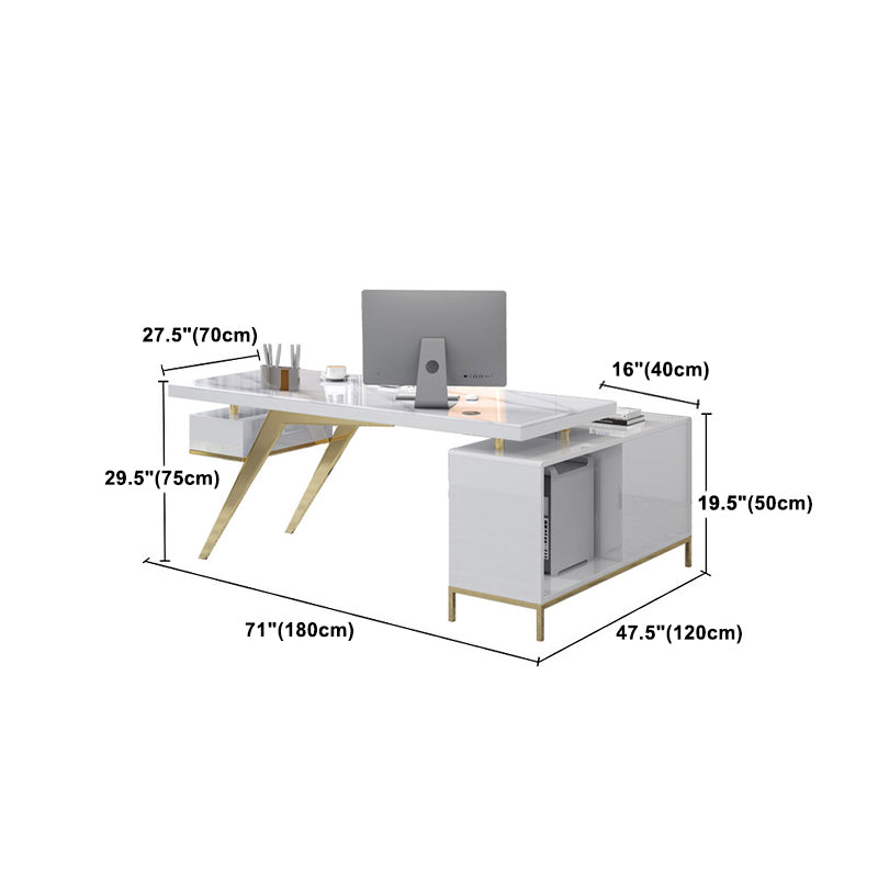 Pedestal Glam Executive Desk with File Cabinet Computer Desk L-Shape