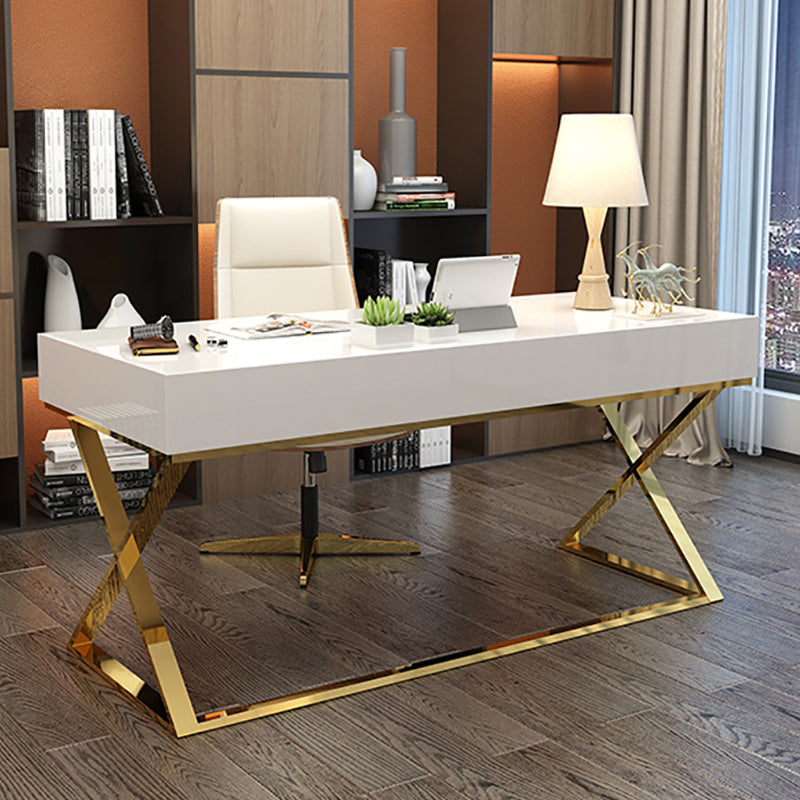 Artificial Wood Writing Desk Rectangular with Metal Legs Office Desk Glam