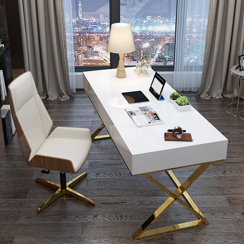 Artificial Wood Writing Desk Rectangular with Metal Legs Office Desk Glam