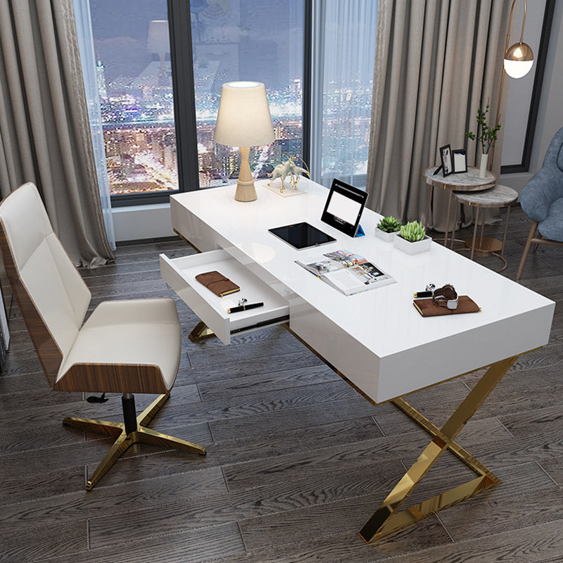 Artificial Wood Writing Desk Rectangular with Metal Legs Office Desk Glam