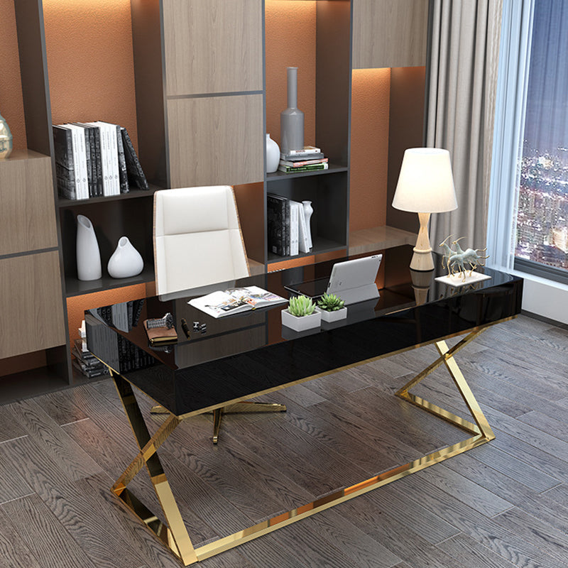 Artificial Wood Writing Desk Rectangular with Metal Legs Office Desk Glam