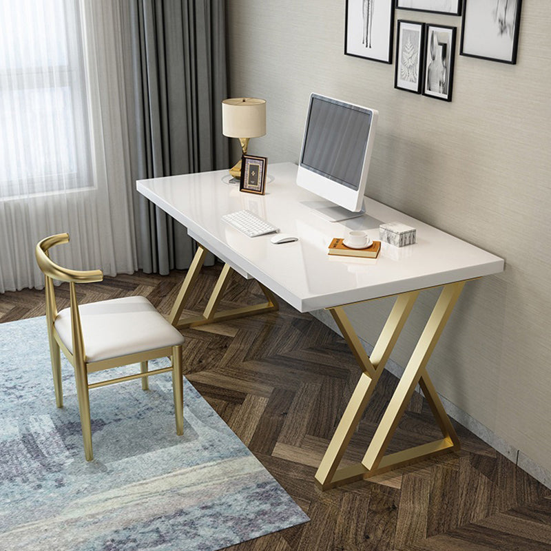 Solid Wood Writing Desk White and Gold Office Desk Pine Trestle