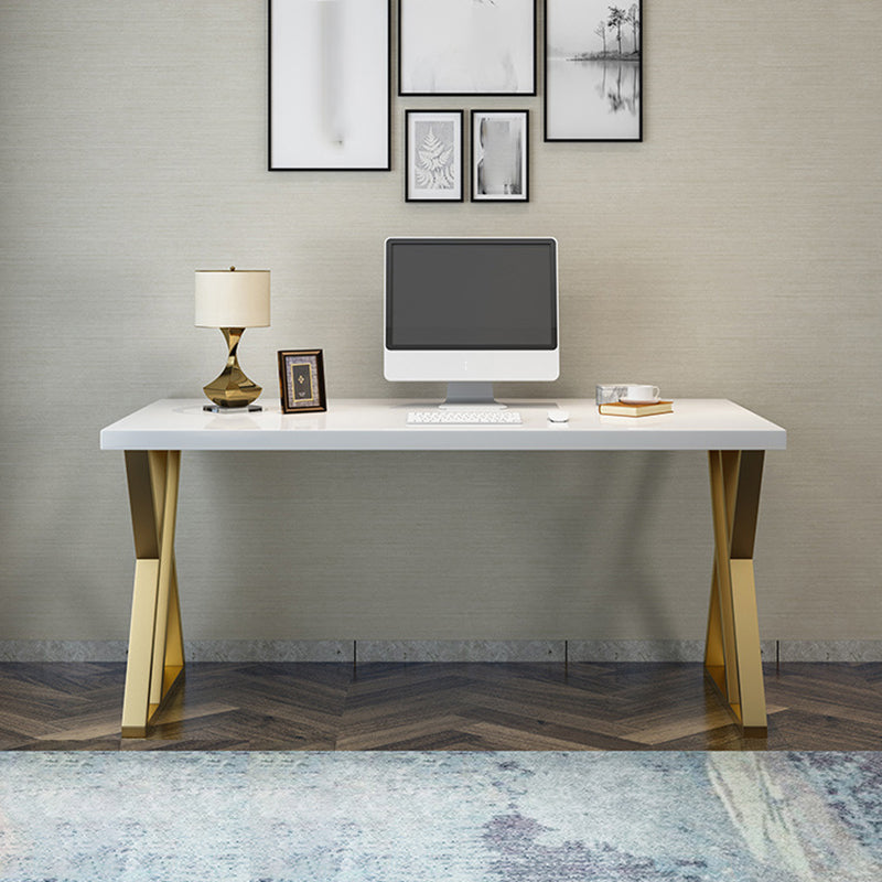 Solid Wood Writing Desk White and Gold Office Desk Pine Trestle