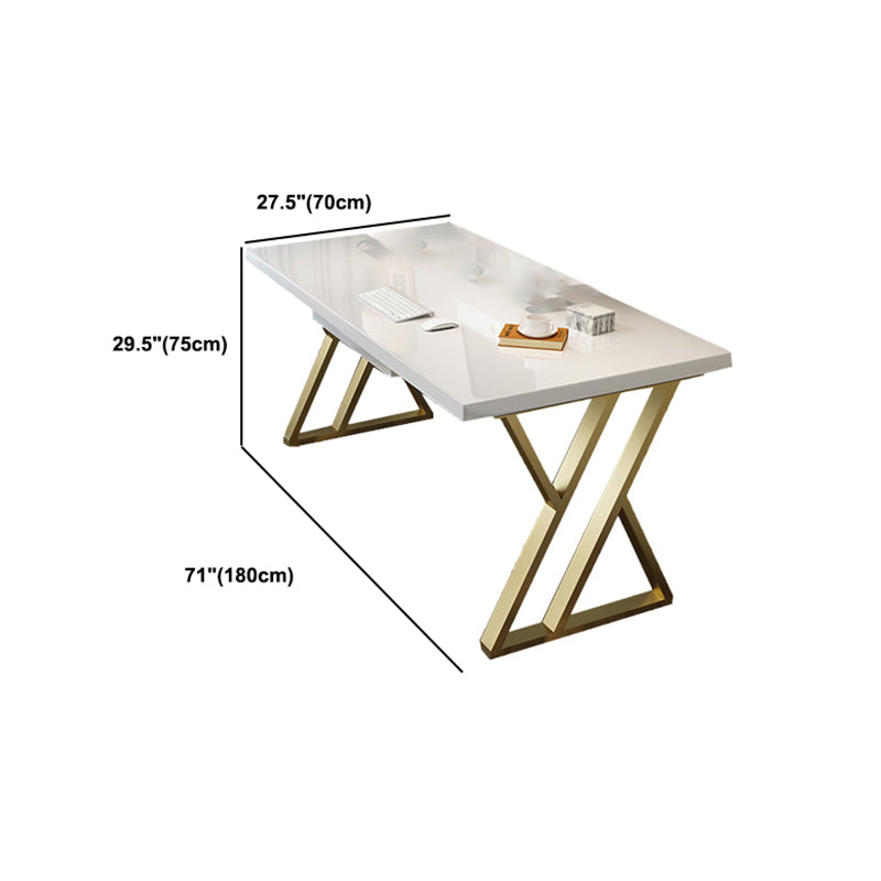 Solid Wood Writing Desk White and Gold Office Desk Pine Trestle