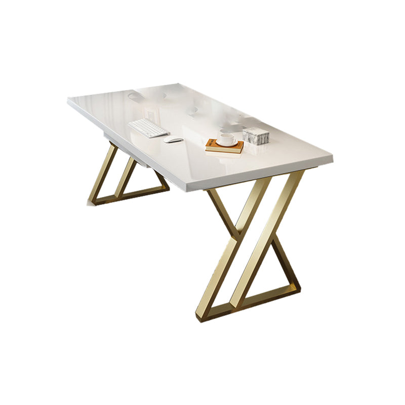 Iron and Pine Writing Desk Gold and White Office Desk Trestle