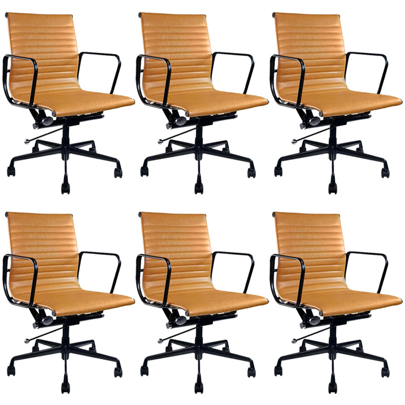 Contemporary Arm Chair Adjustable Seat Height Orange Leather Office Chair