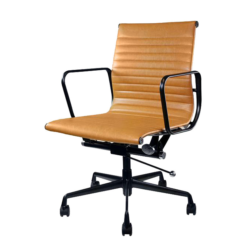 Contemporary Arm Chair Adjustable Seat Height Orange Leather Office Chair