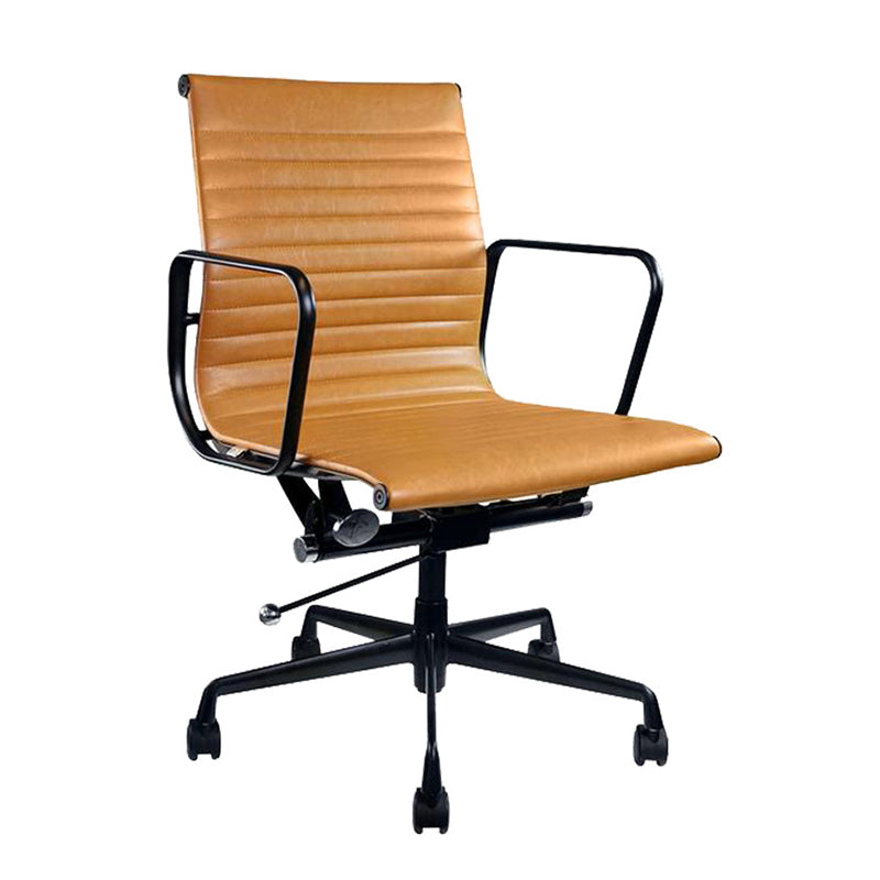 Contemporary Arm Chair Adjustable Seat Height Orange Leather Office Chair