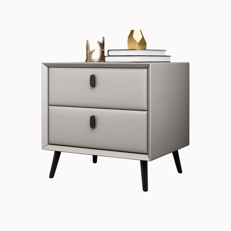 Wooden and Leather Bedside Table Modern Minimalist Bedside Cabinet with Drawers