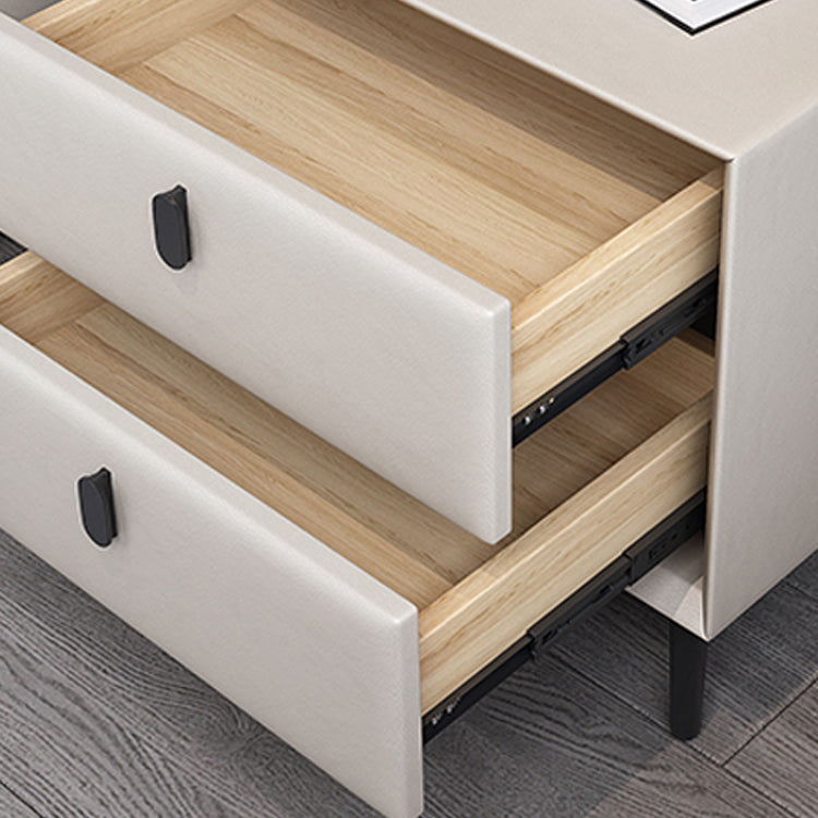 Wooden and Leather Bedside Table Modern Minimalist Bedside Cabinet with Drawers