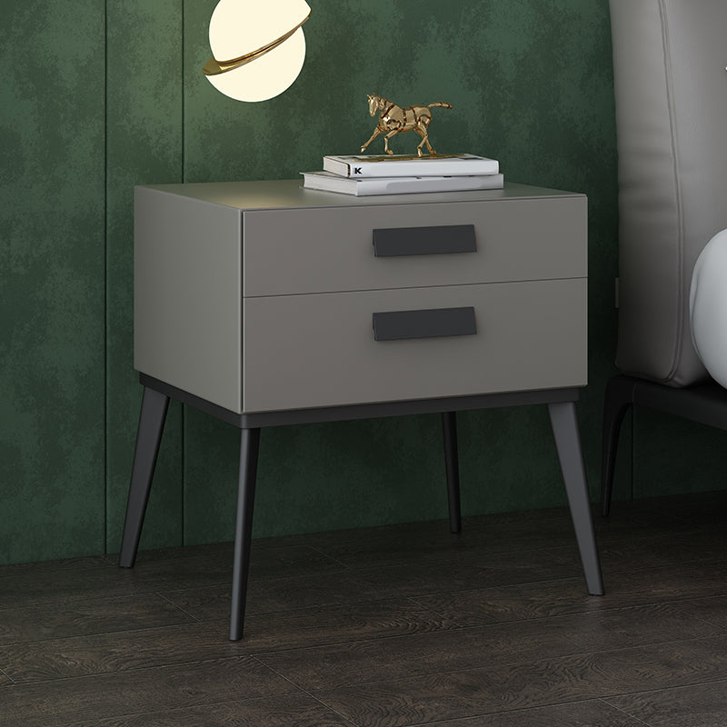 Wooden and Leather Bedside Cabinet Modern Minimalist Bedside Table with Drawers