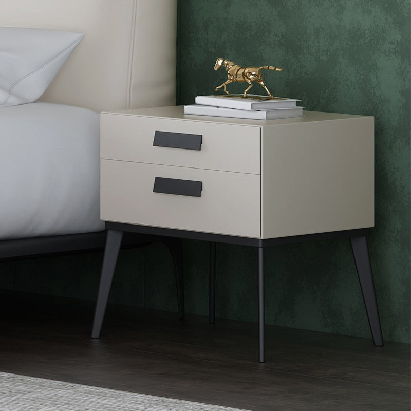 Wooden and Leather Bedside Cabinet Modern Minimalist Bedside Table with Drawers