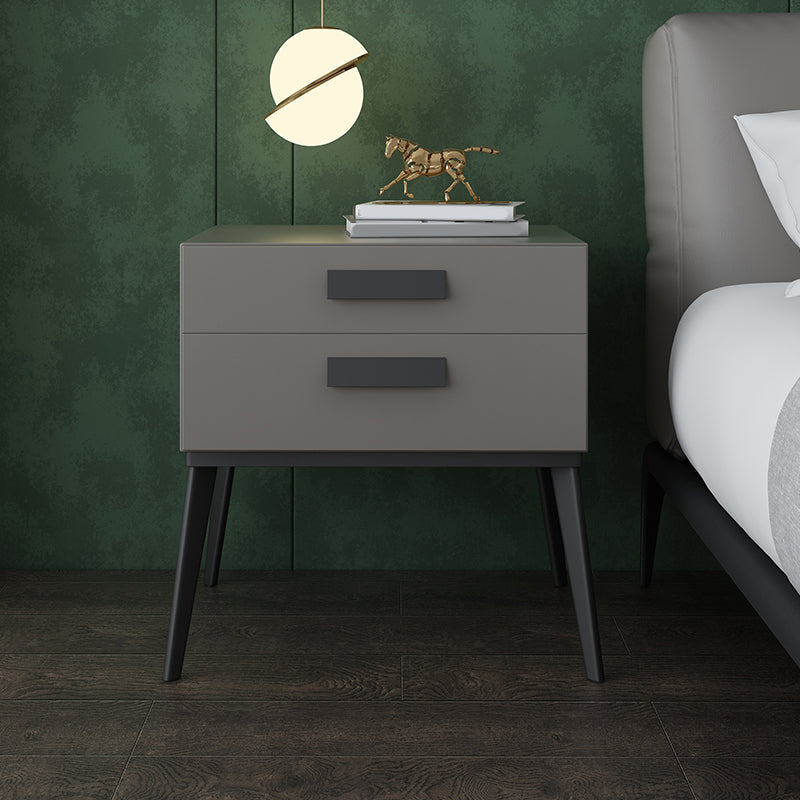 Wooden and Leather Bedside Cabinet Modern Minimalist Bedside Table with Drawers