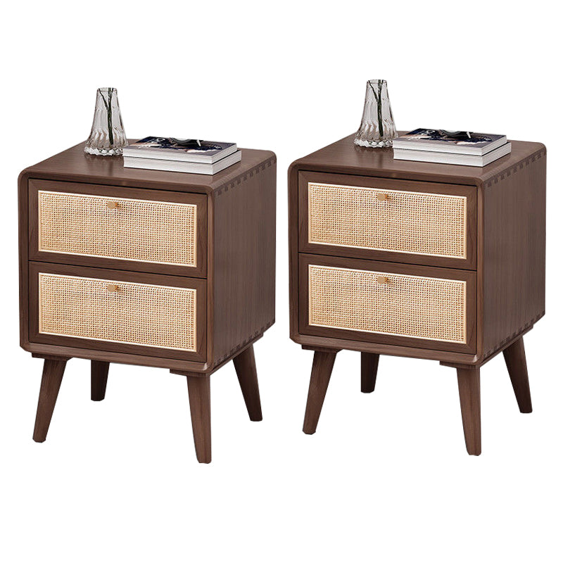 Modern Rattan and Pine Bedside Cabinet Drawer Storage Nightstand with Legs