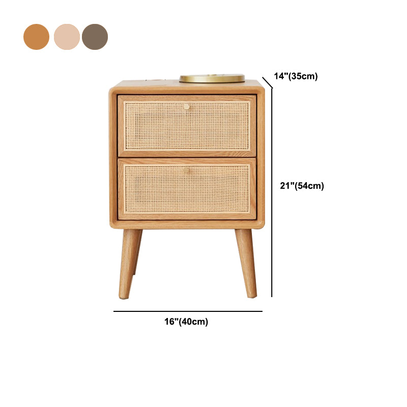 Modern Rattan and Pine Bedside Cabinet Drawer Storage Nightstand with Legs