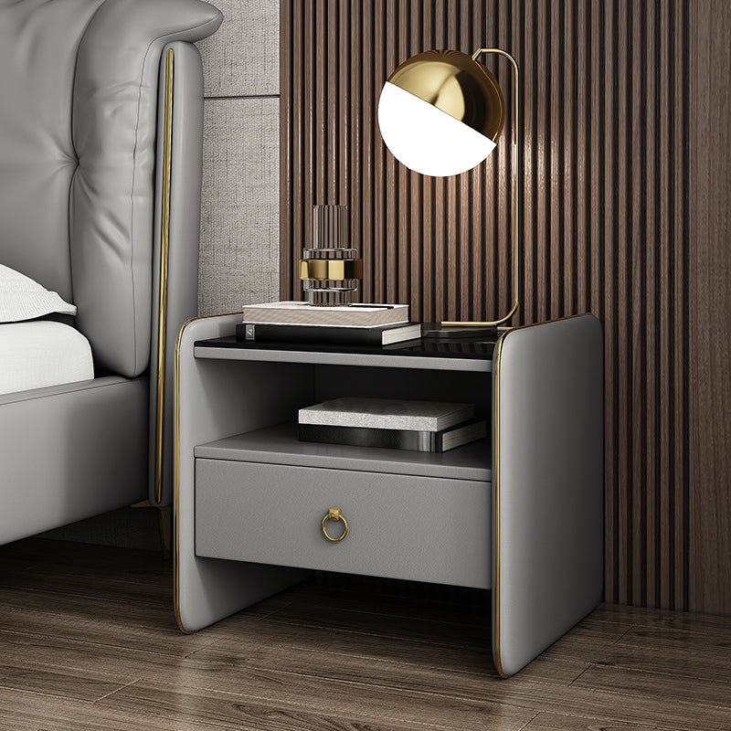 Modern Glass Top Nightstand Wooden Bedside Cabinet with Drawers for Bedroom