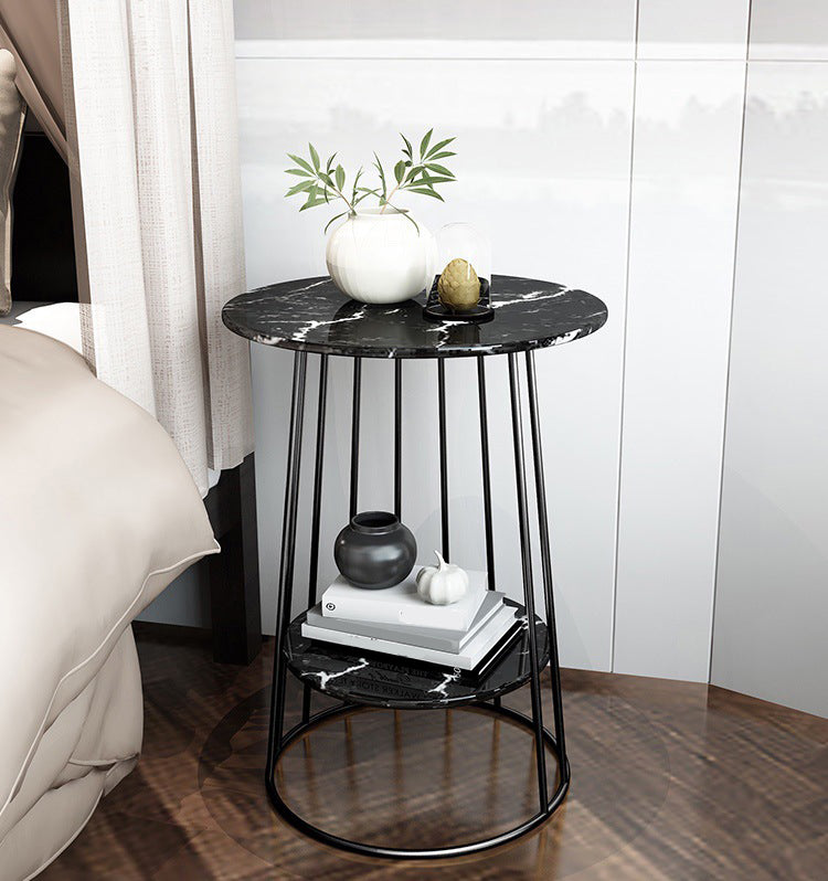 Contemporary Faux Marble Accent Table Nightstand 24.4" Tall Bed Nightstand with 2 Shelves