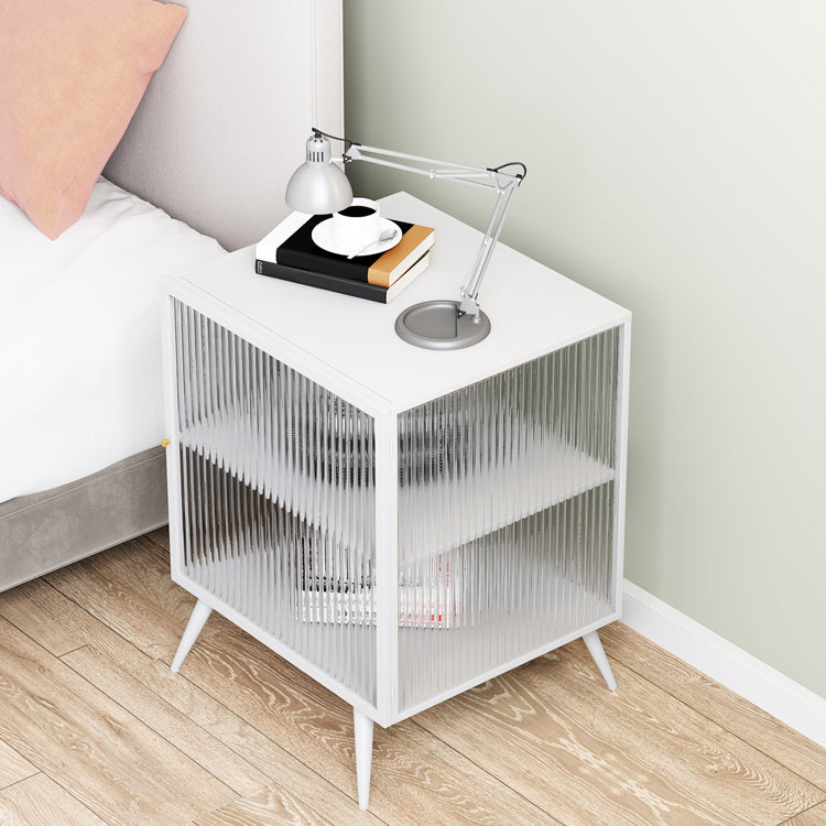 Metal and Glass Bedside Cabinet Modern Minimalist Bedside Table with Legs