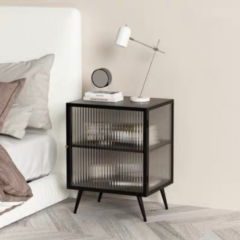 Metal and Glass Bedside Cabinet Modern Minimalist Bedside Table with Legs