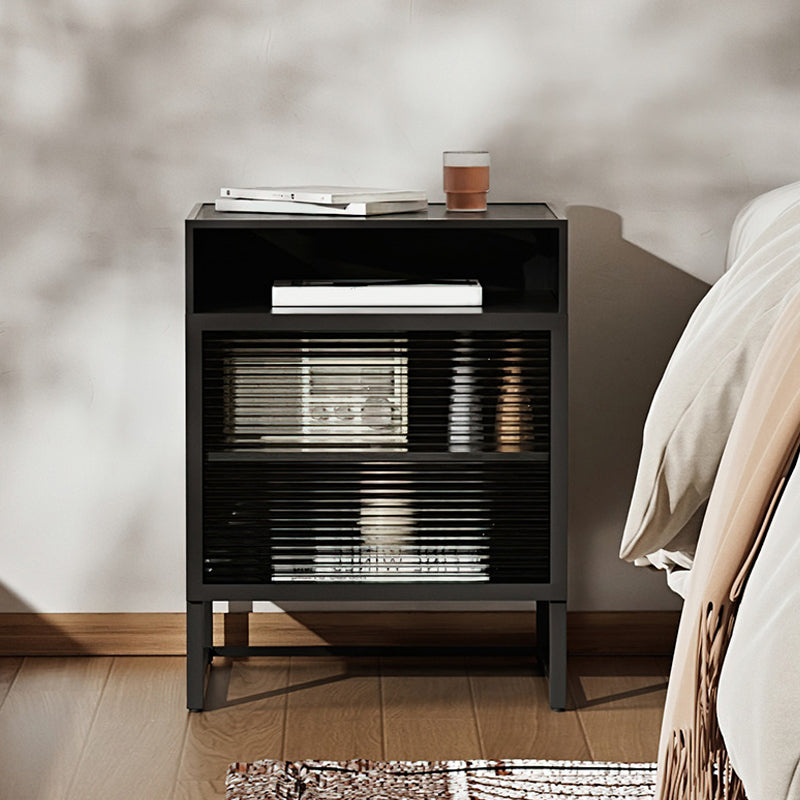 Industrial Glass Accent Table Nightstand 22.8" Tall Bed Nightstand with 3 Shelves