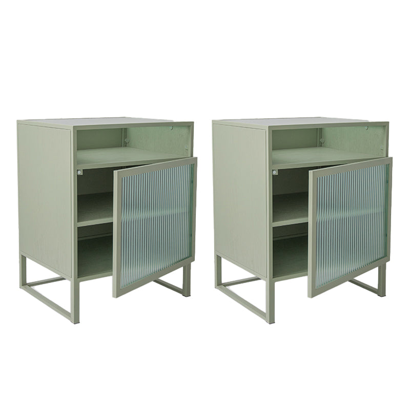 Industrial Bed Nightstand Glass and Manufactured Wood Night Table with Doors