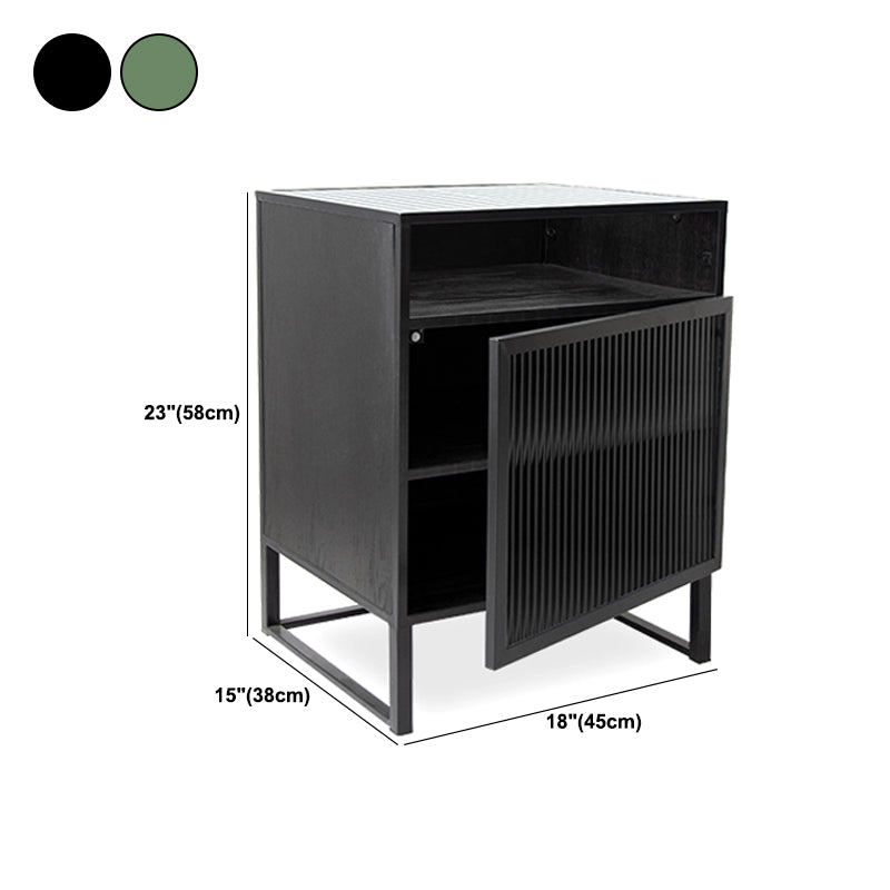 Industrial Bed Nightstand Glass and Manufactured Wood Night Table with Doors