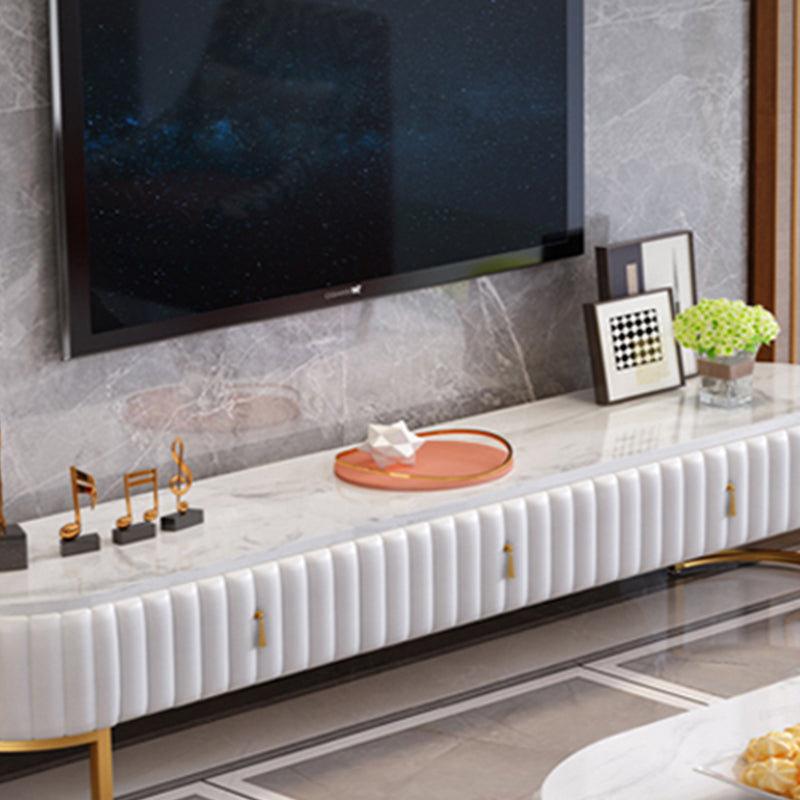 Modern Marble TV Console White Enclosed Storage TV Stand with Drawers