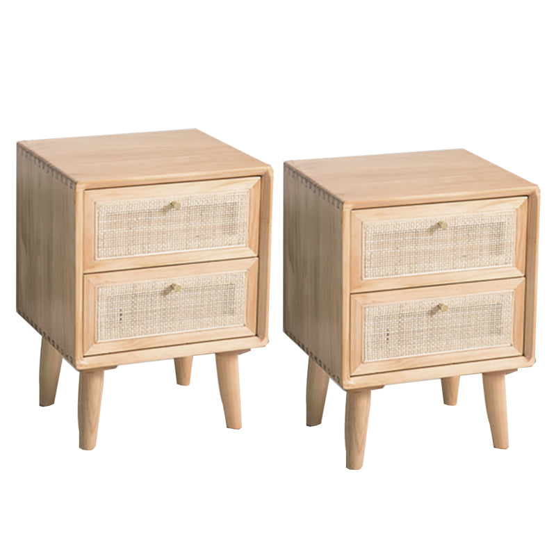 2 Drawers Rattan Nightstand Contemporary Bedside Cabinet ,21.3" Tall