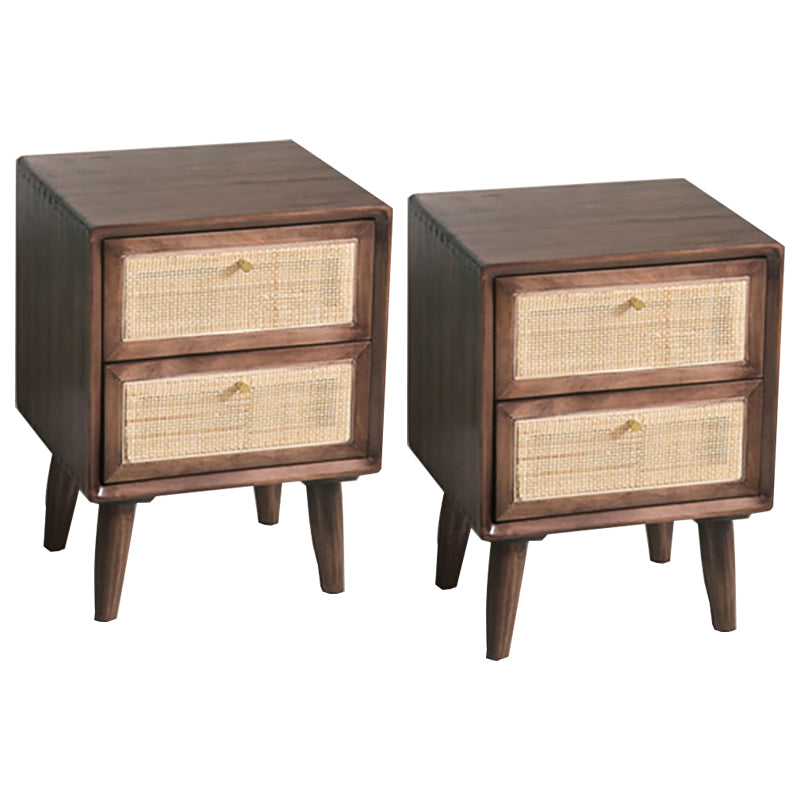 2 Drawers Rattan Nightstand Contemporary Bedside Cabinet ,21.3" Tall